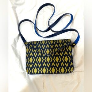 Elegant Blue and Gold Crossbody Bag